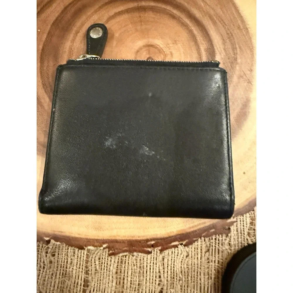 Coach Black Leather Bifold Wallet with Zipper Coin Purse Card Holder Y2K